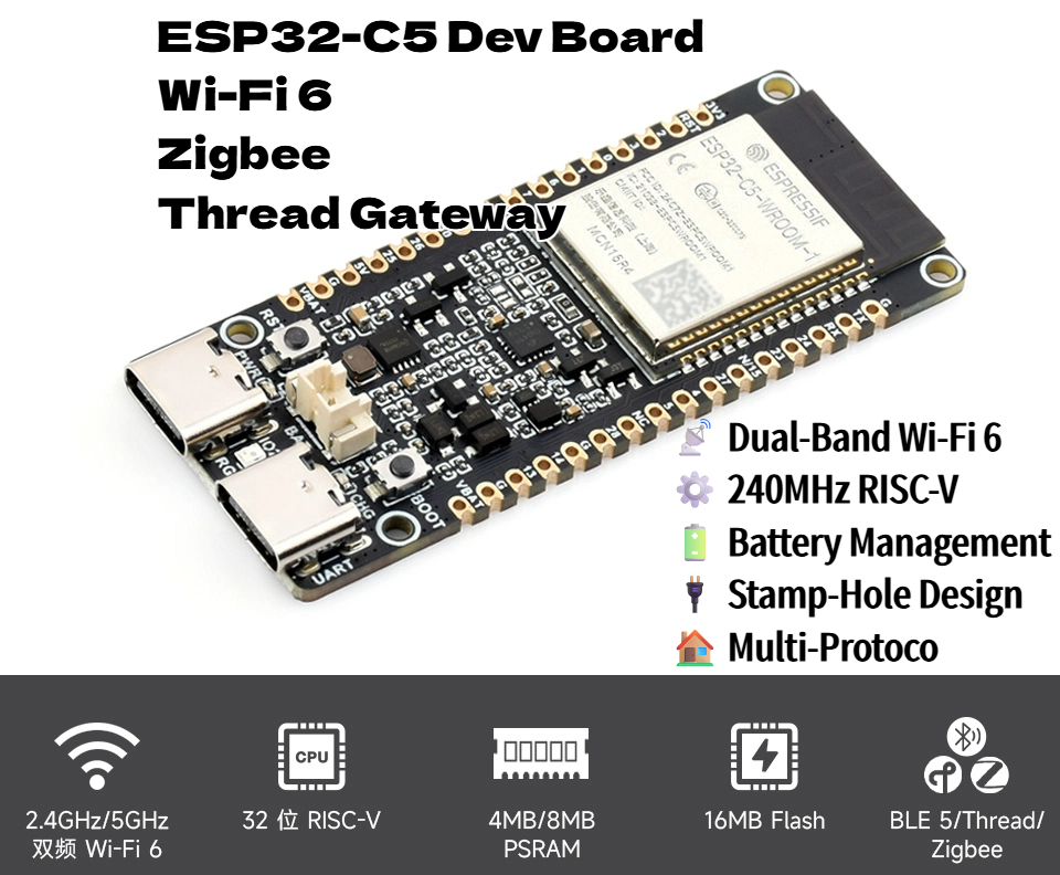 Matter Hub Thread - บอร์ดพัฒนา ESP32-C5 รองรับ Wi-Fi 6 และ