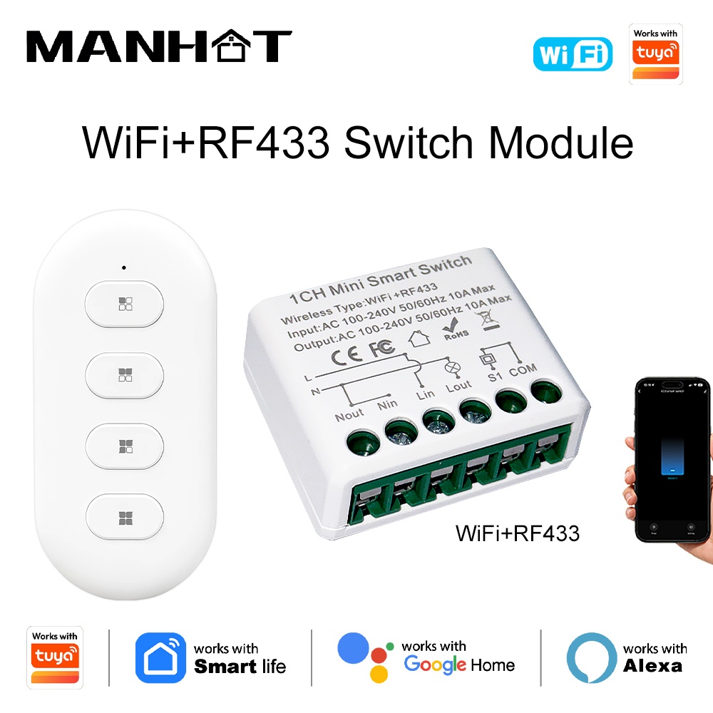 สวิตช์ไฟอัจฉริยะ Tuya WIFI 10A - Home Automation Diy บทวิจารณ์และราคา